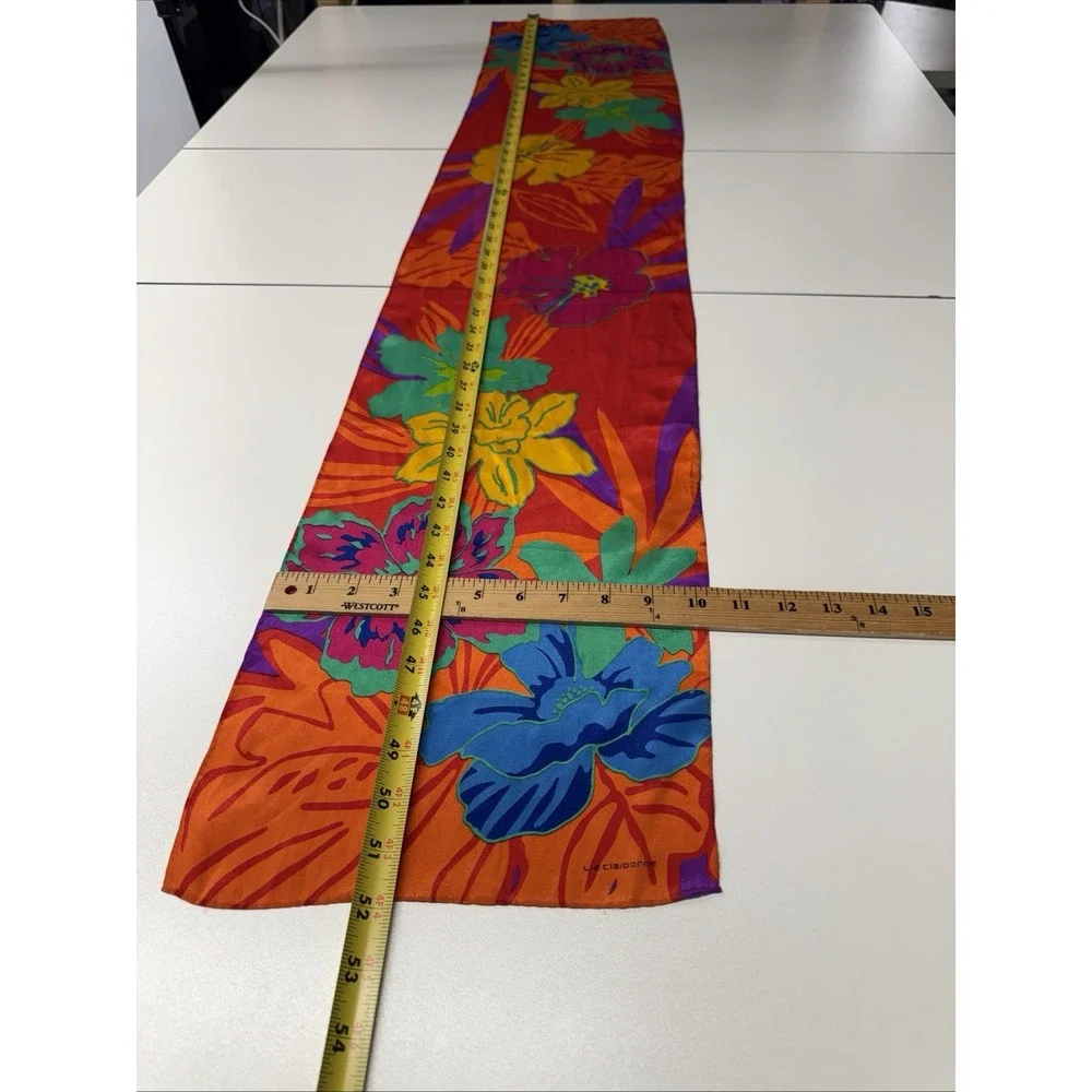 VTG Liz Claiborne Silk Rectangular Scarf Wrap Floral Vibrant Boho 10x52